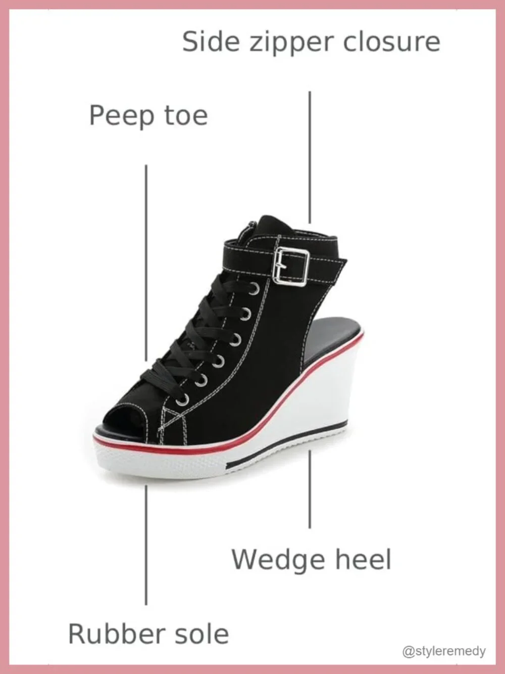 Women's Peep Toe Wedge Sneakers Canvas Platform Shoes Side Zipper Lace Up